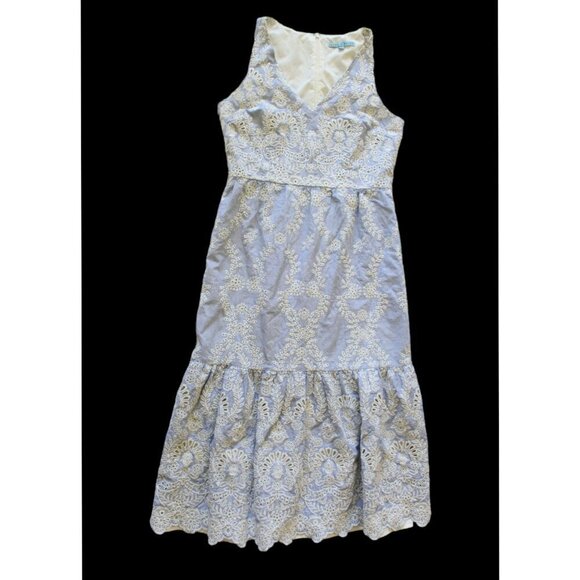 Antonio Melani Zuri Eyelet Embroidered Midi Dress Size 8/M Sleeveless Bluebell - Picture 5 of 11